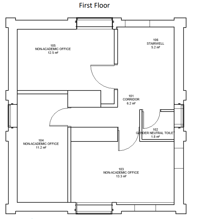 Floor plan showing the first floor layout and dimensions of Bristol Road Lodge