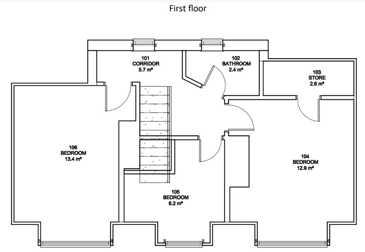 Floor plans showing the first floor layout and dimensions of Hornton Grange Cottage