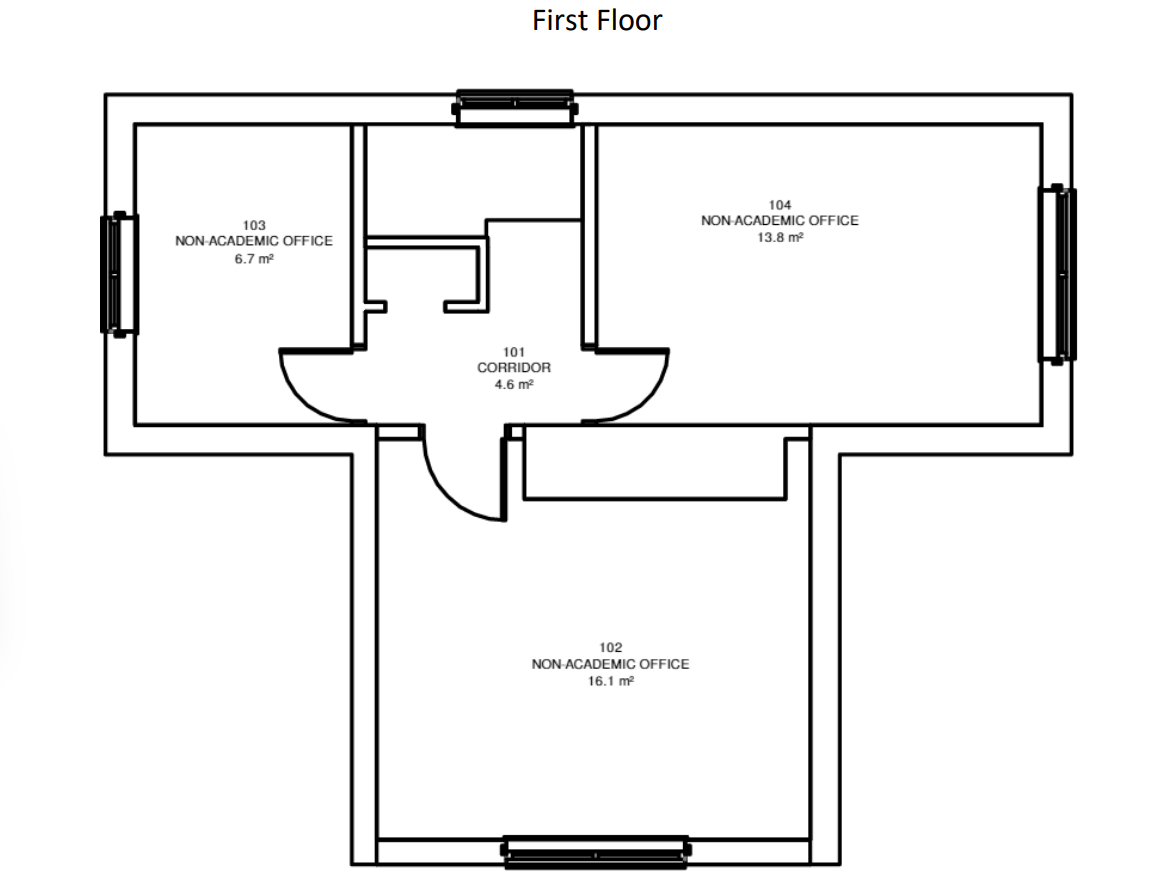 Floor plans showing the first floor layout and dimensions of Winterbourne House