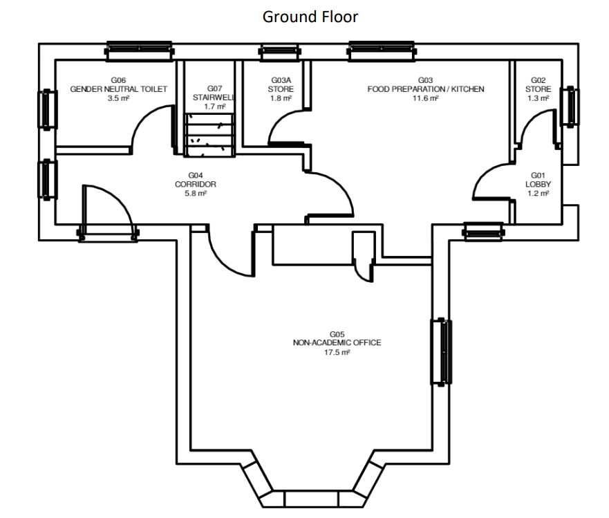 Floor plans showing the ground floor layout and dimensions of Winterbourne House