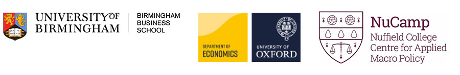 The logos for Birmingham Business School, The Department of Economics, Oxford and NuCamp