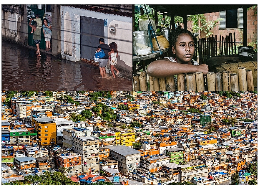 A collage of images from a Brazilian favelo