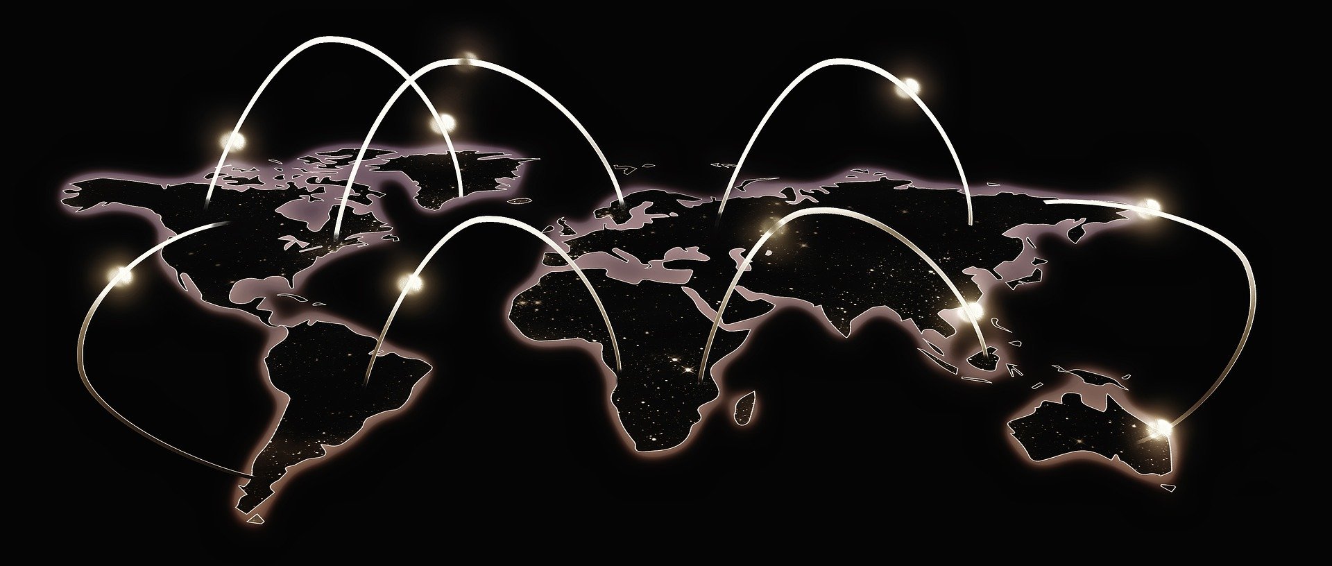 A monochrome image depicting global connections