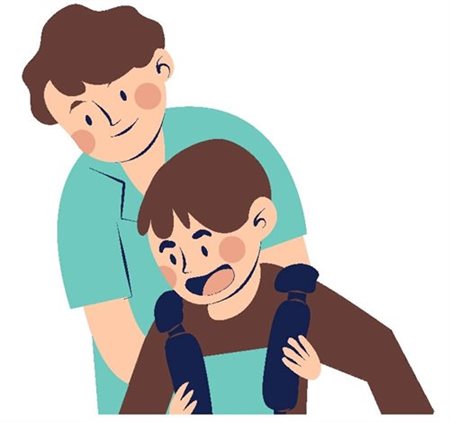 A drawing of a carer supporting a disabled child