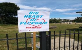Big Heart of Peckham Sign promoting Community Sponsorship of refugees