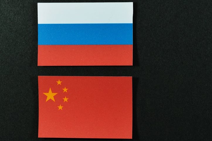 USA, Russian and Chinese flags
