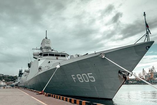 A warship at anchor