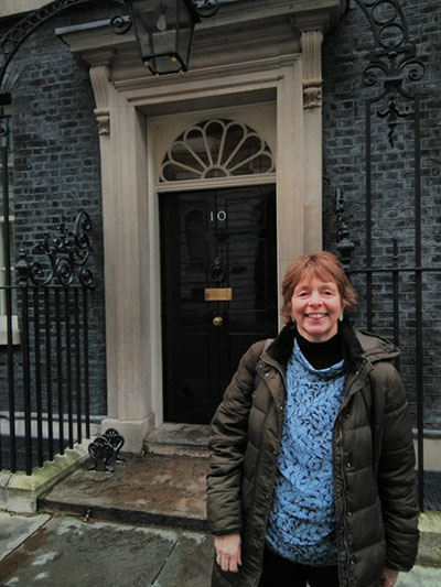 Karen Newbigging standing outside Number 10