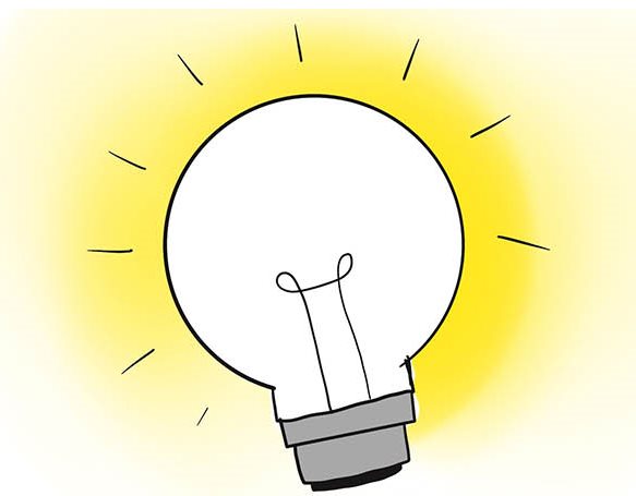 An illustration of a lit lightbulb