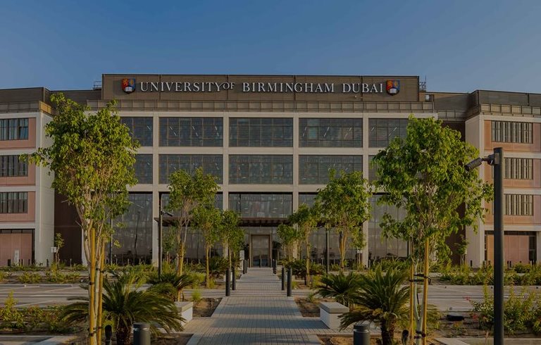 Front entrance view of the University of Birmingham, Dubai