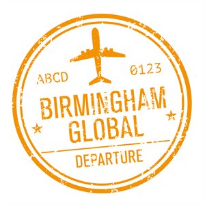 Passport stamp design, which reads: "Birmingham Global - Departure".