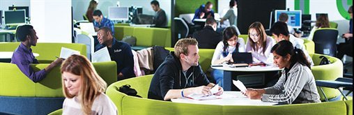Undergraduate students in a study space at Birmingham