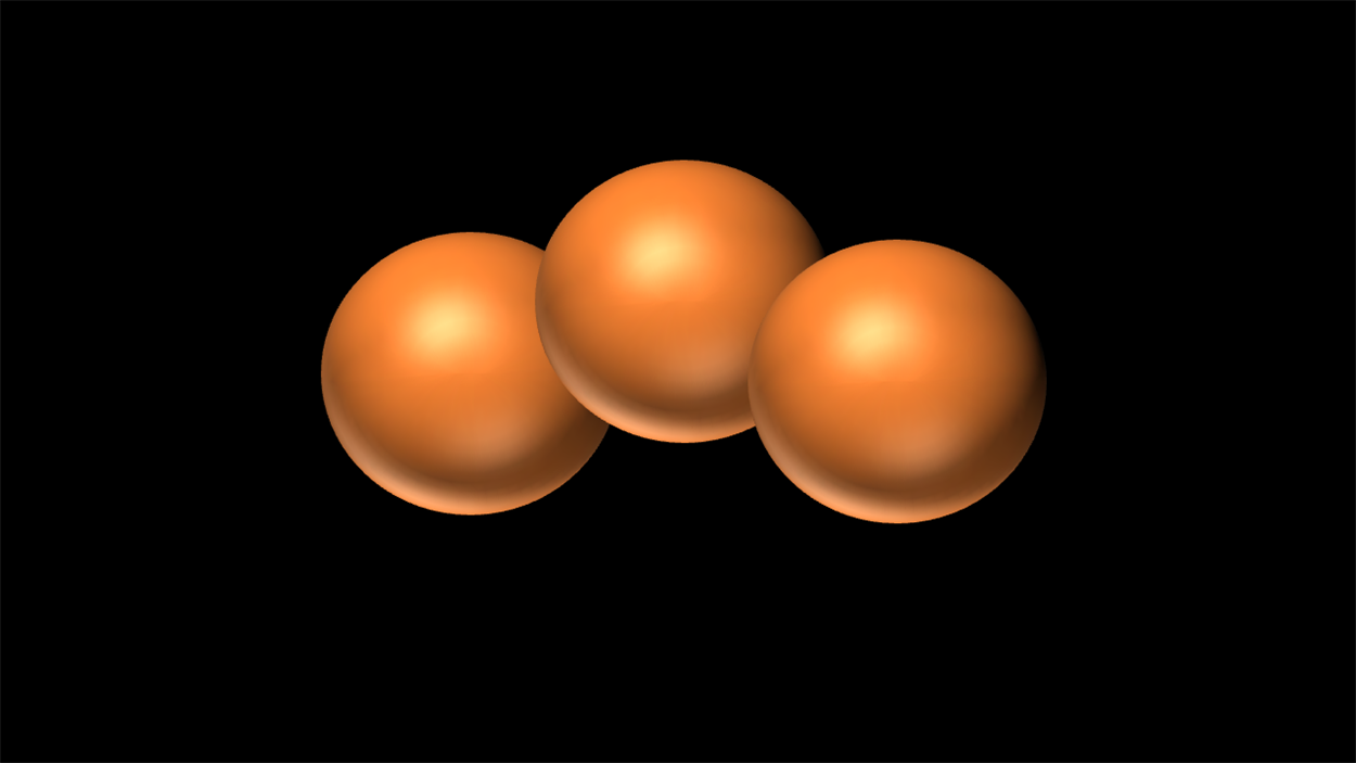 Three orange spheres joined together representing ozone particles