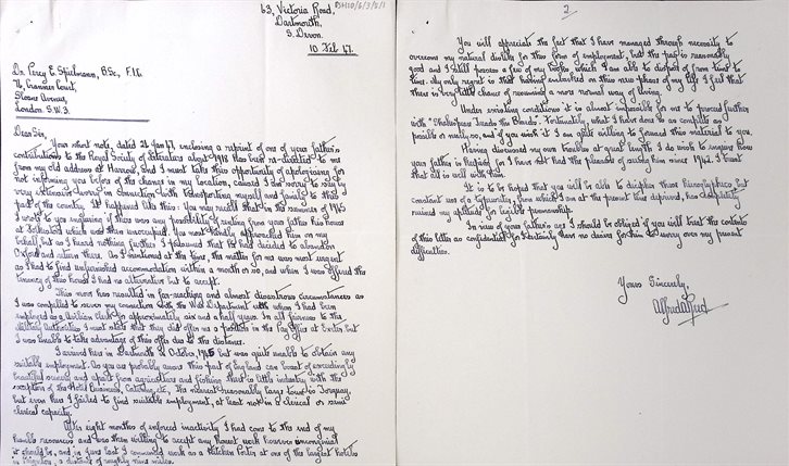 Letter from A. A. Reed to Dr Percy Spielmann 