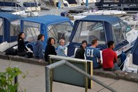 Student line-up at the harbour