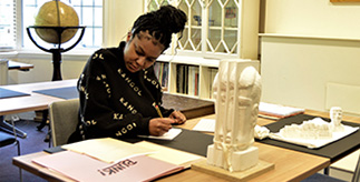 An image of a researcher studying collections