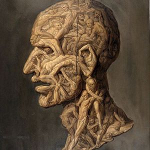 The head of a man composed of writhing nude figures. Oil painting by F. Balbi. Wellcome Collection, Public Domain.
