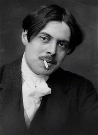 Wyndham Lewis smoking a cigarette, black and white photograph from 1913
