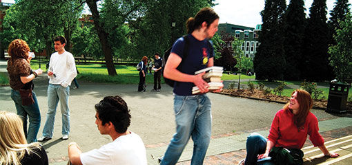 Students on the steps of the main library at the University of Birmingham