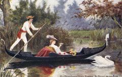 Painting depicting Marie Corelli on the river.