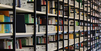 Close-up of bookshelves