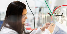 Close-up of female researcher in lab
