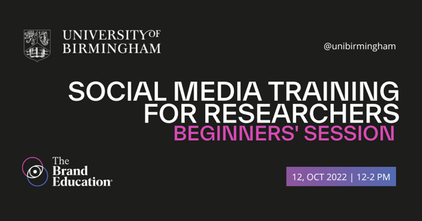 black banner with white and purple text to advertise the date and time of this Beginner Social Media Workshop, held in collaboration with external company, The Branded Education