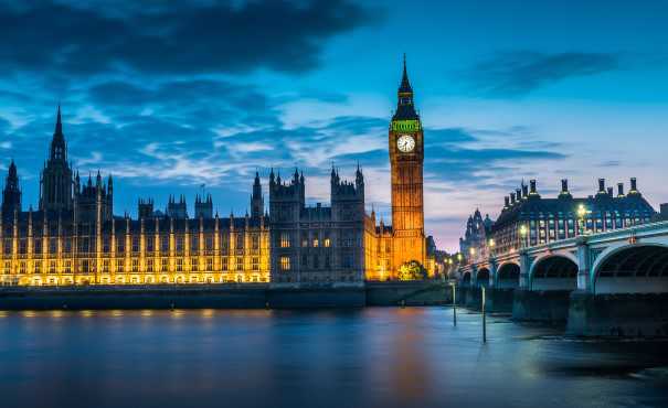 The British Houses of Parliament at dusk
