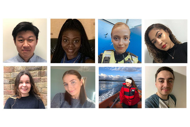 Head shots of eight graduates