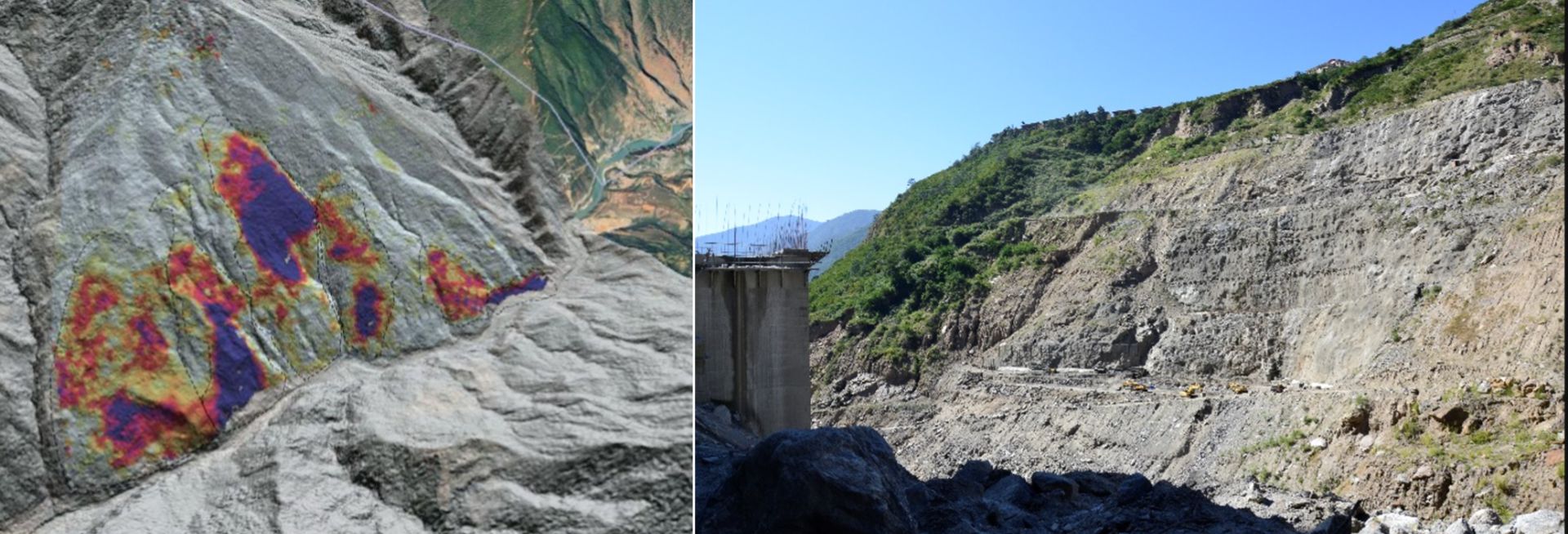 Two images side by side: one is of a landslide and the other of cliff slumping.