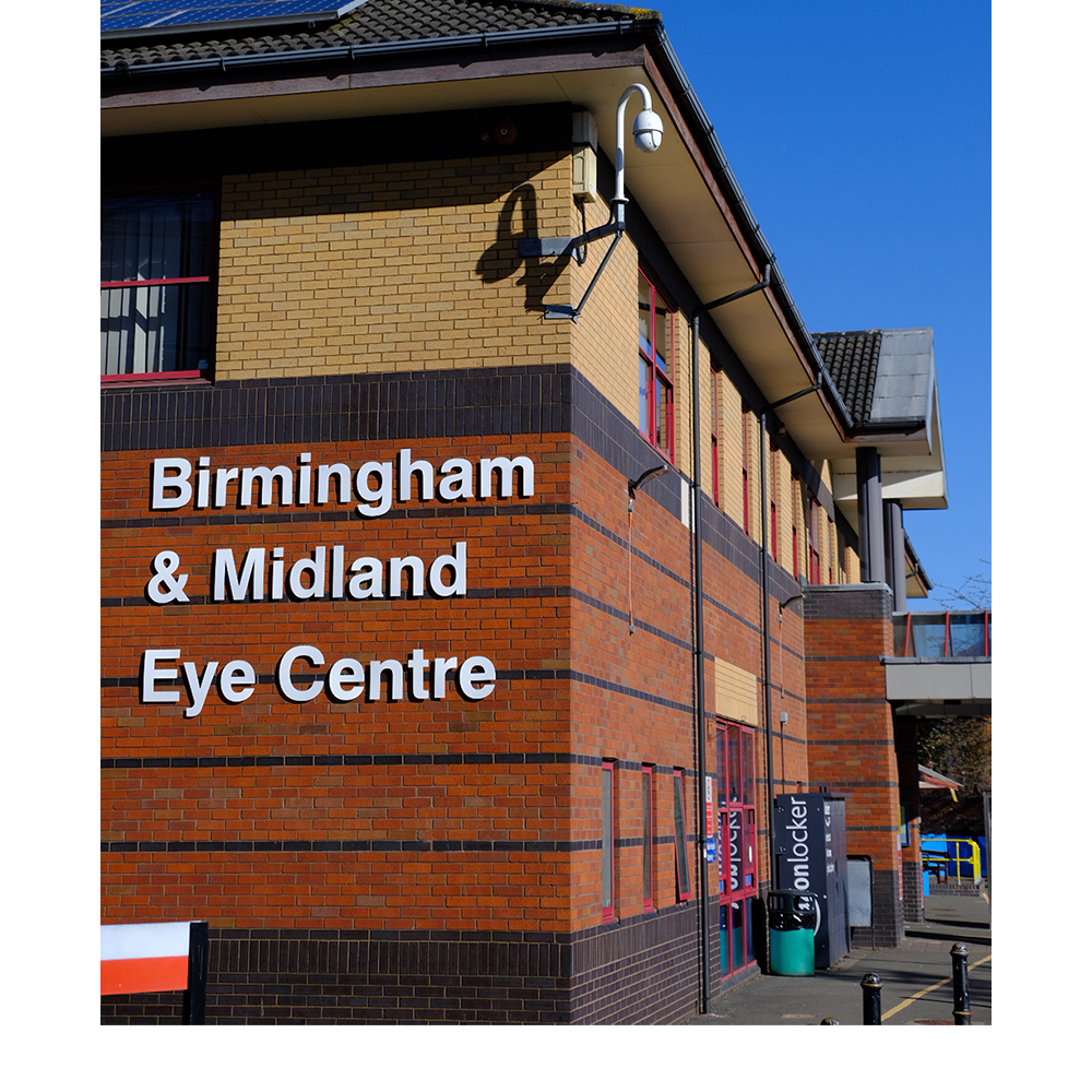 Side view of the current Birmingham and Midland Eye Centre Building.