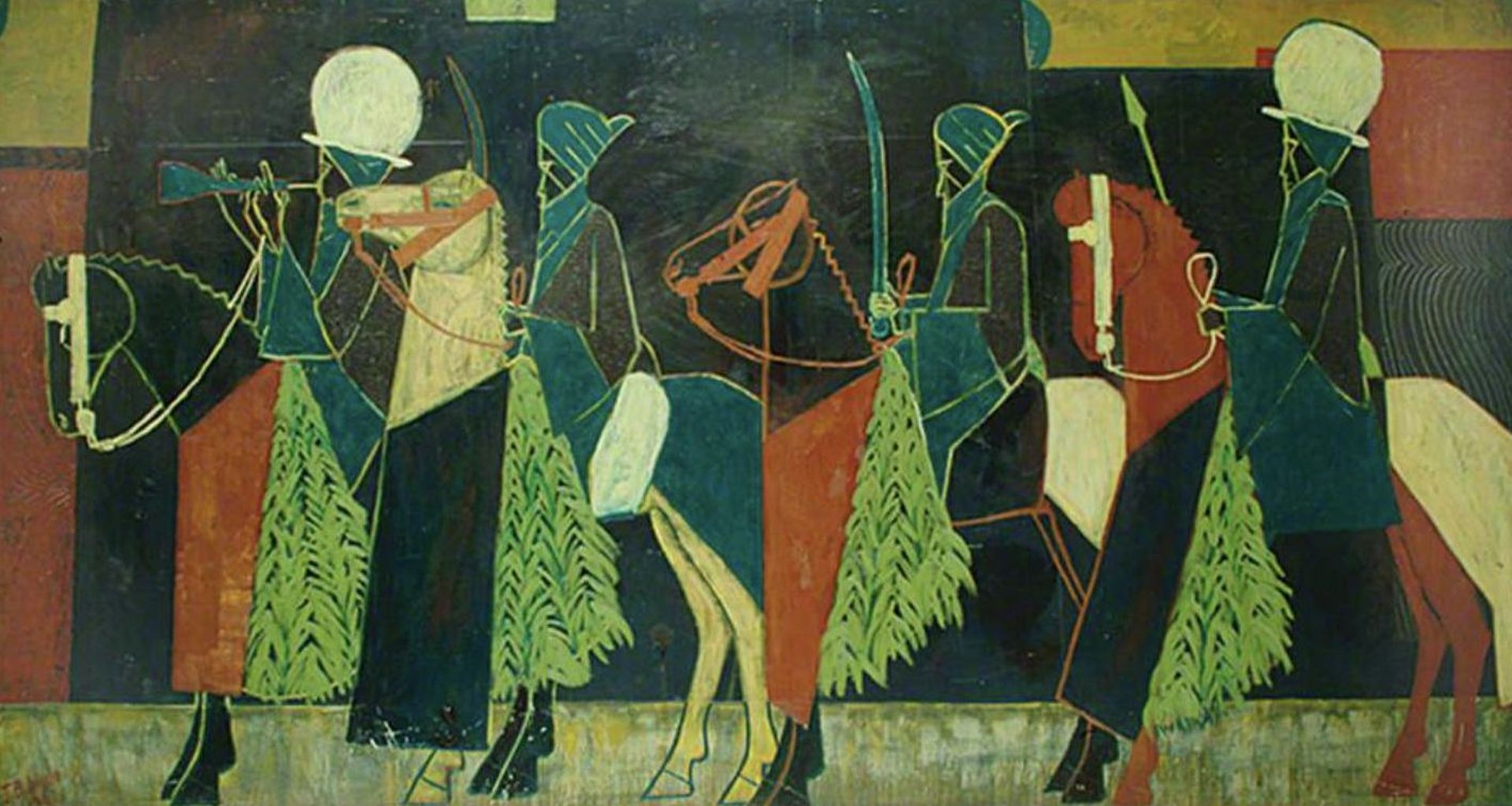 Hausa Procession 1962 Oil on Board.