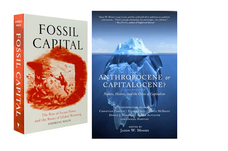 Book covers for Fossil Capital and Anthropocene or Capitalocene?