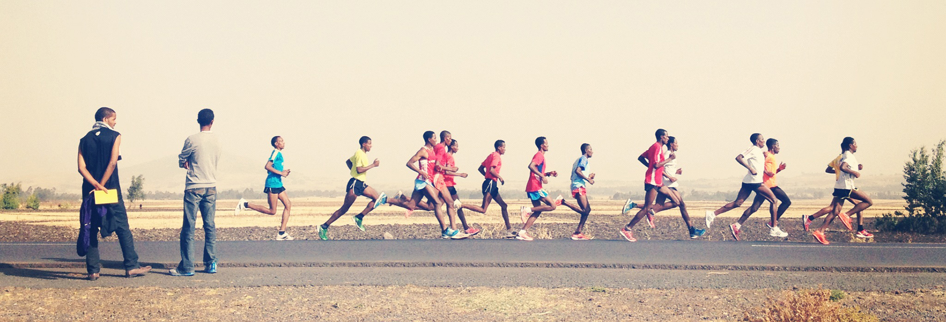 Group of runners on a road in Ethiopia