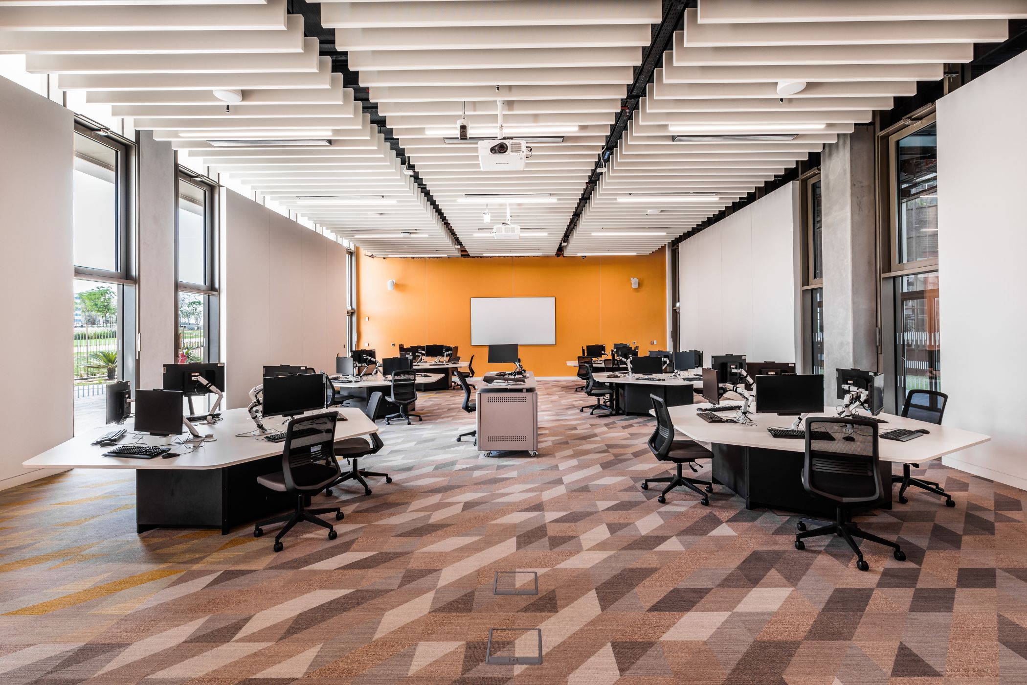 Computer lab with clusters of computers