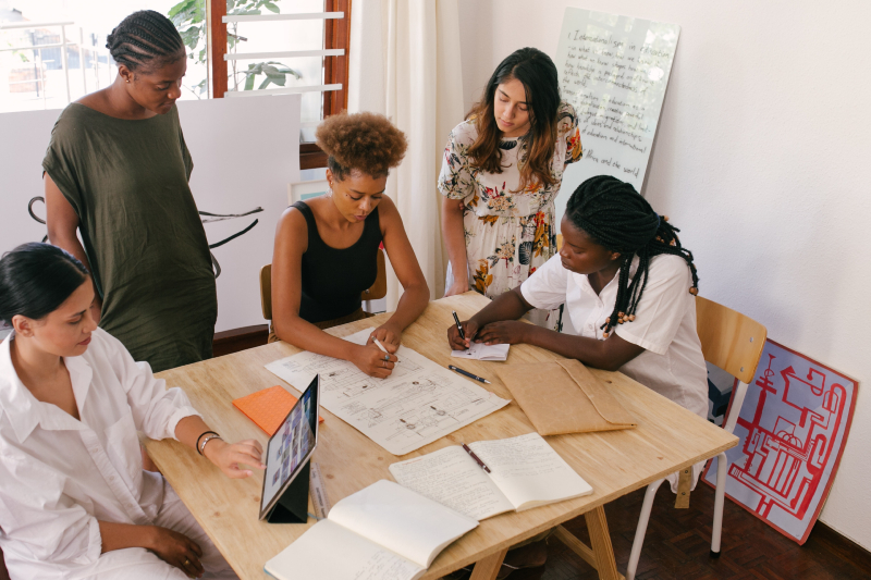 Group of students working at table