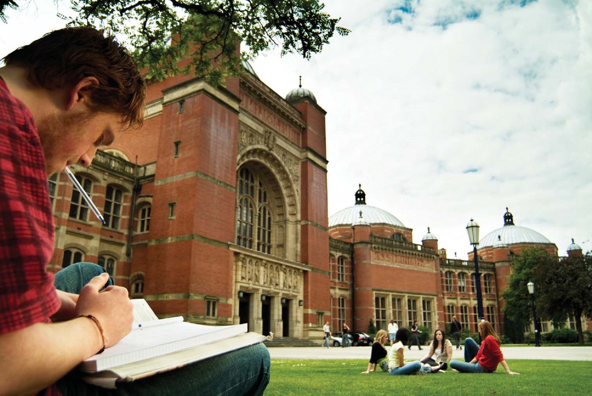 Students working outside Aston Webb building