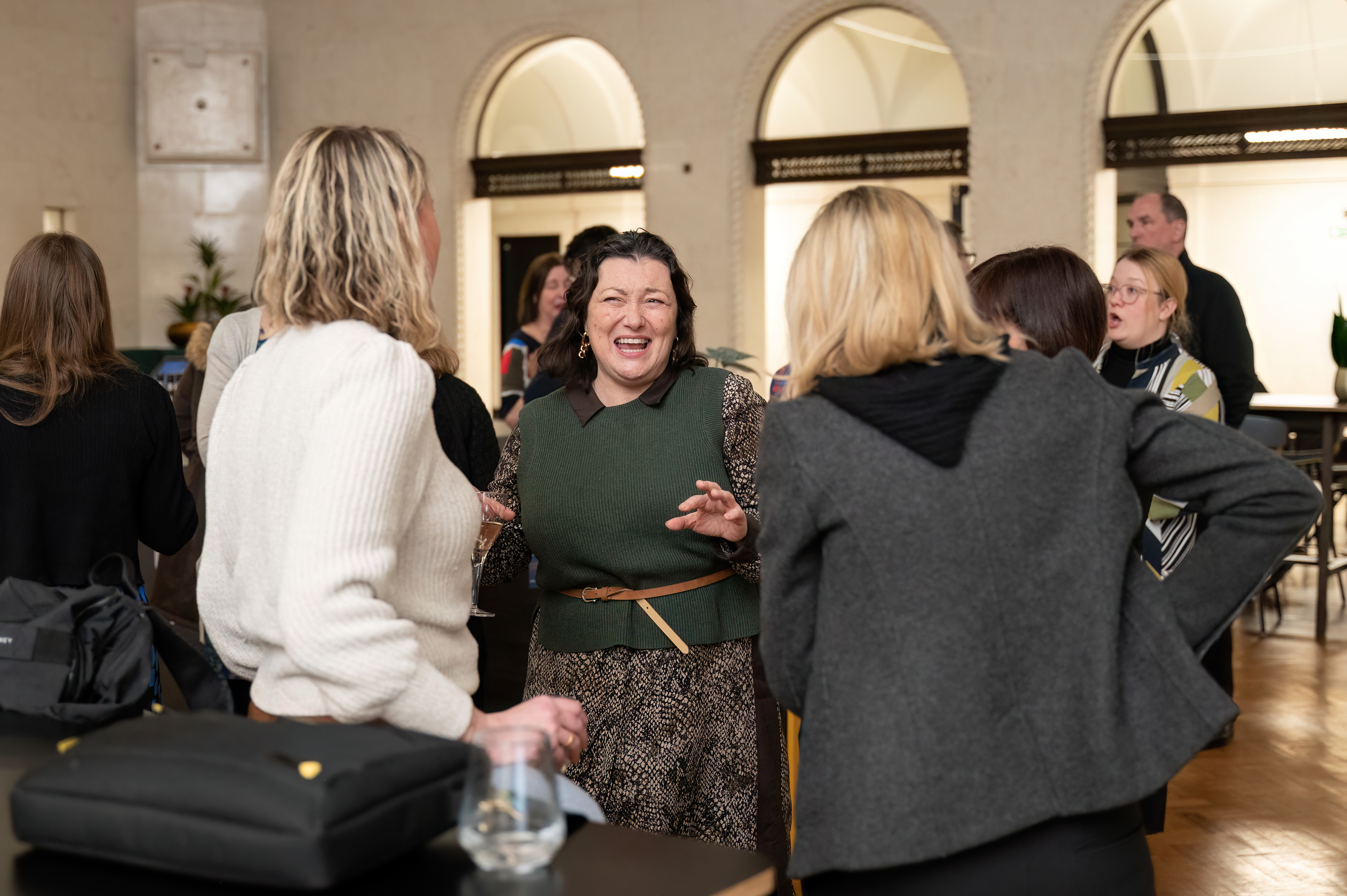 Crowd gathered in The Exchange building café.