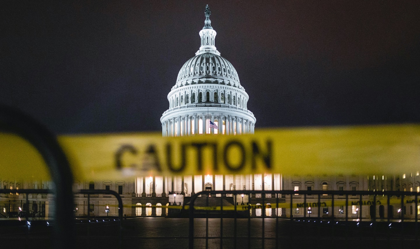 Yellow 'caution' tape in front of US Capitol building