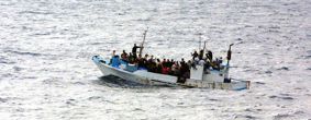 Refugees on an overcrowded boat