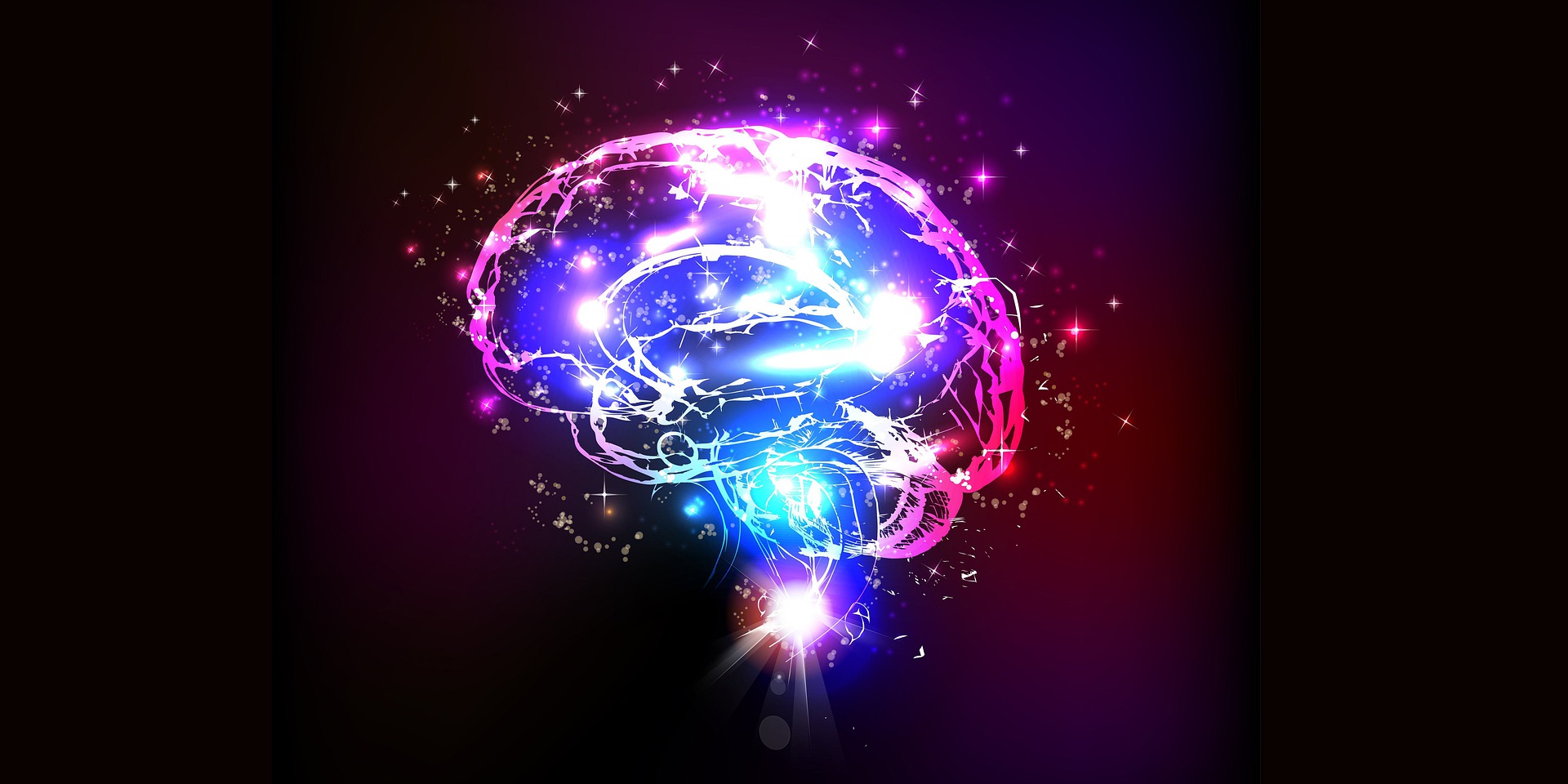 Computer generated illustration of a brain made up of lights and multicoloured lines