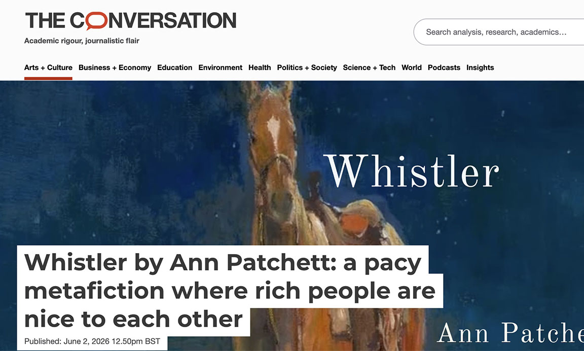 Screenshot f article showing the conversation logo, title f article and book cover