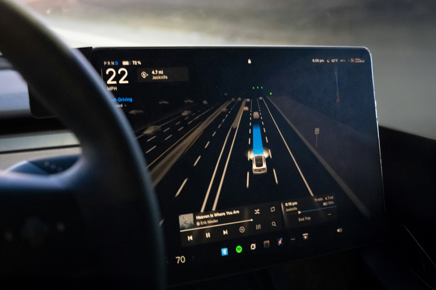 Car dashboard displaying an autonomous driving interface