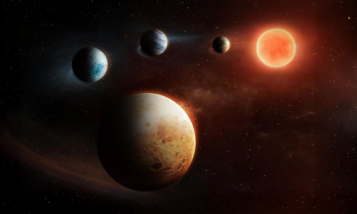 Artist impression of the planetary system around the star LHS 1903