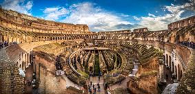 Panoramic picture of the ruins of the colosseum in Rome