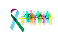 Rare disease awareness ribbon and crowd of people icons