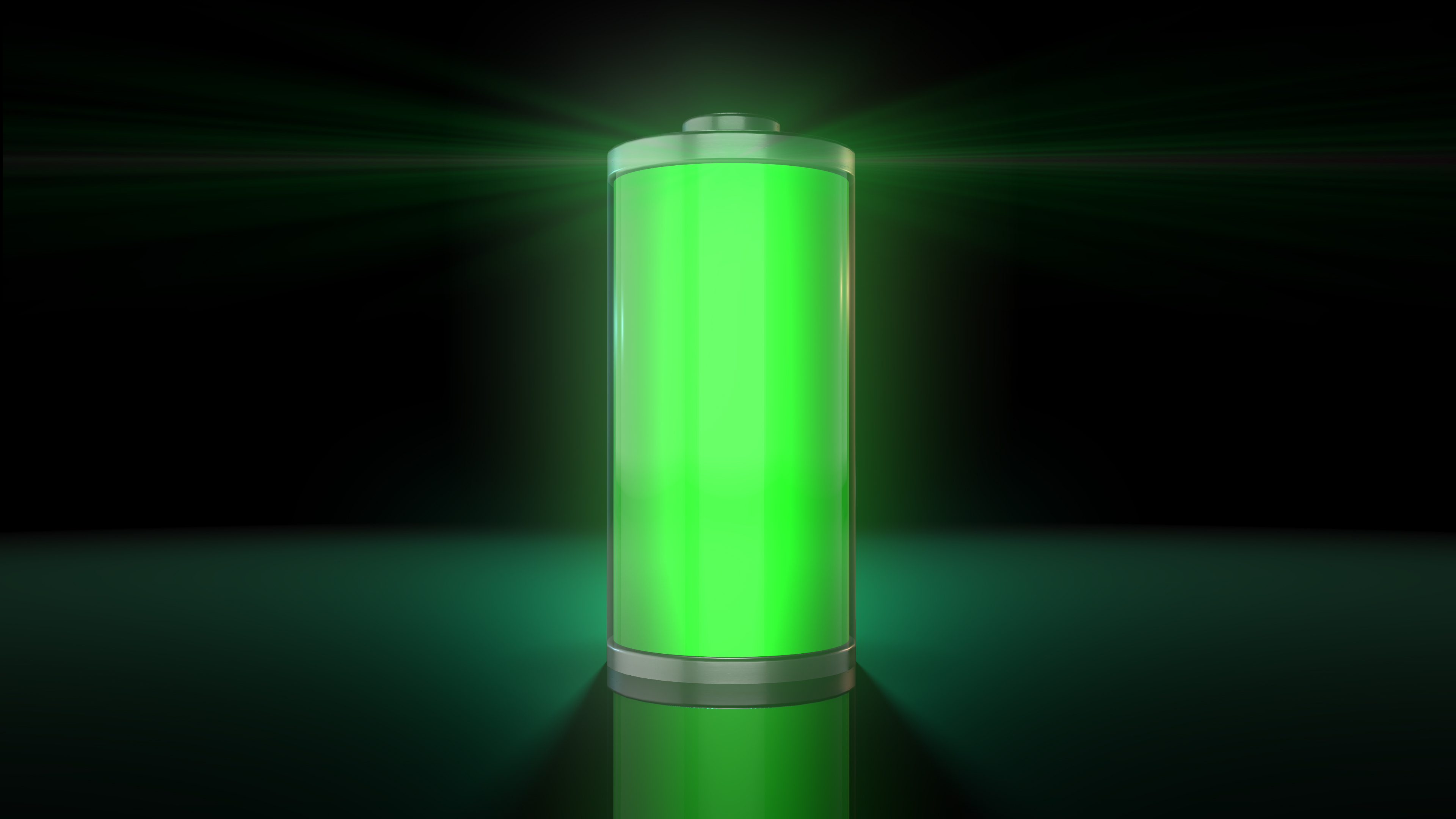 A glowing green battery