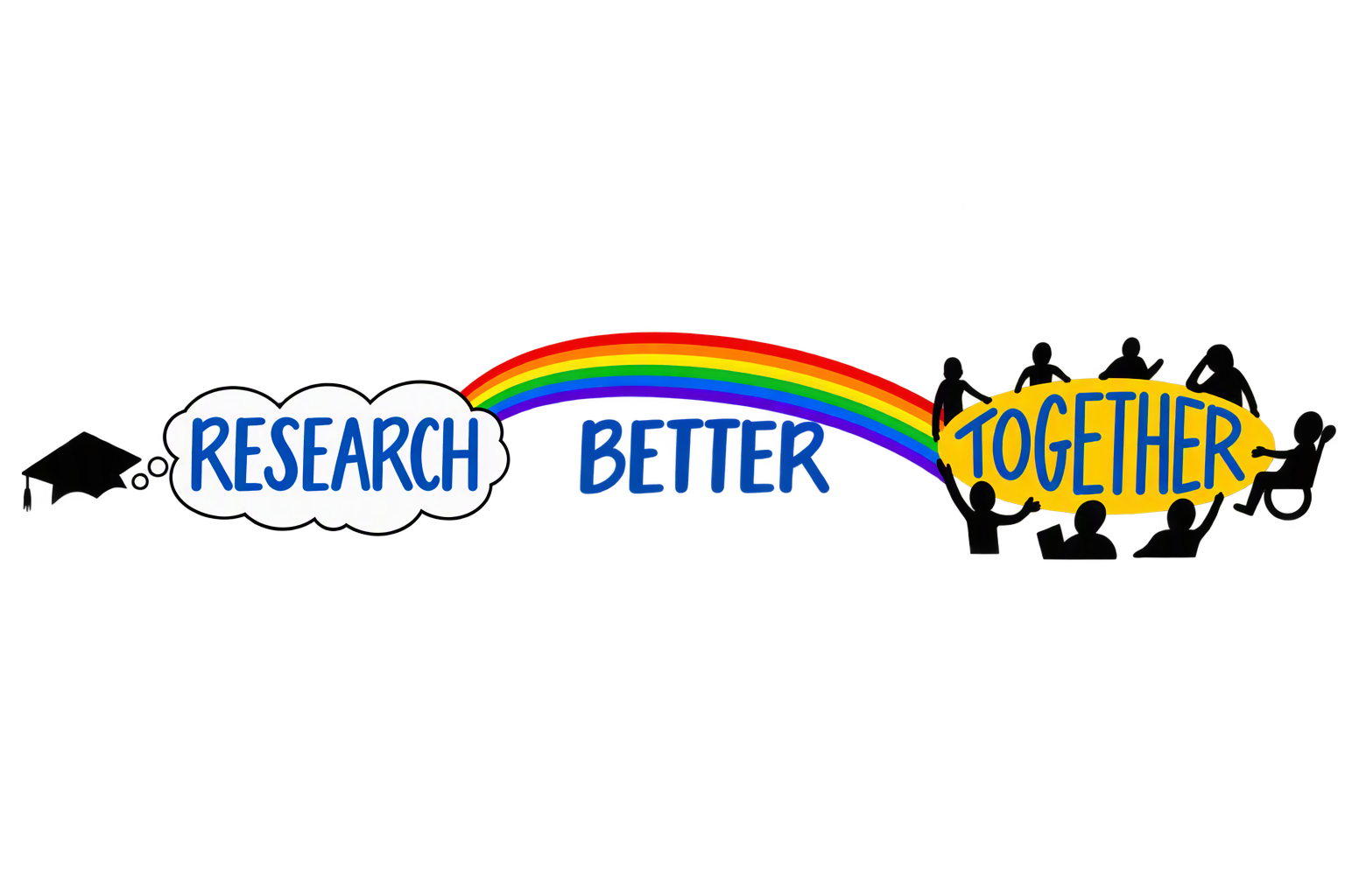 Research Better Together logo with rainbow, figures and graduation cap.