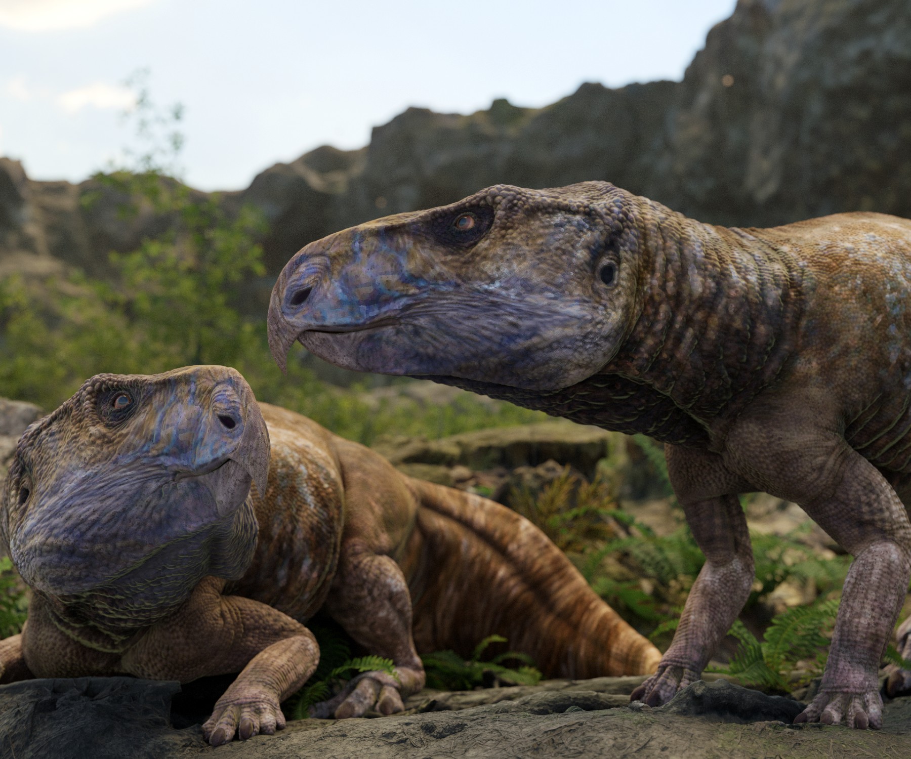 Artists drawing of two dinosaurs