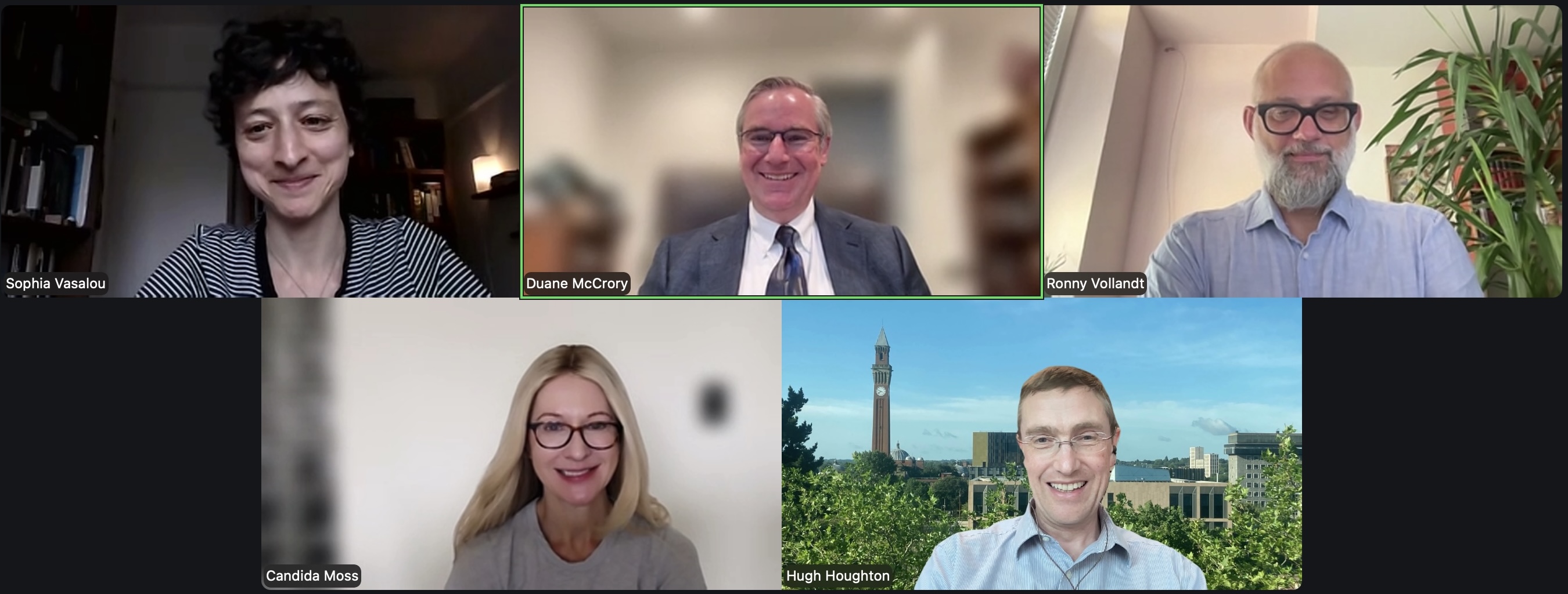 Five people on a videoconference